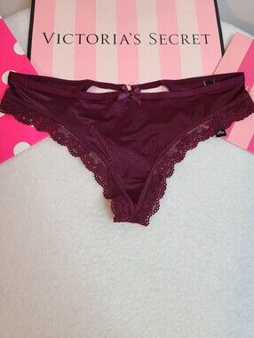 Retired VS Very Sexy Silky Satin Lace Cut-out Tassel Back Thong Panty Size M